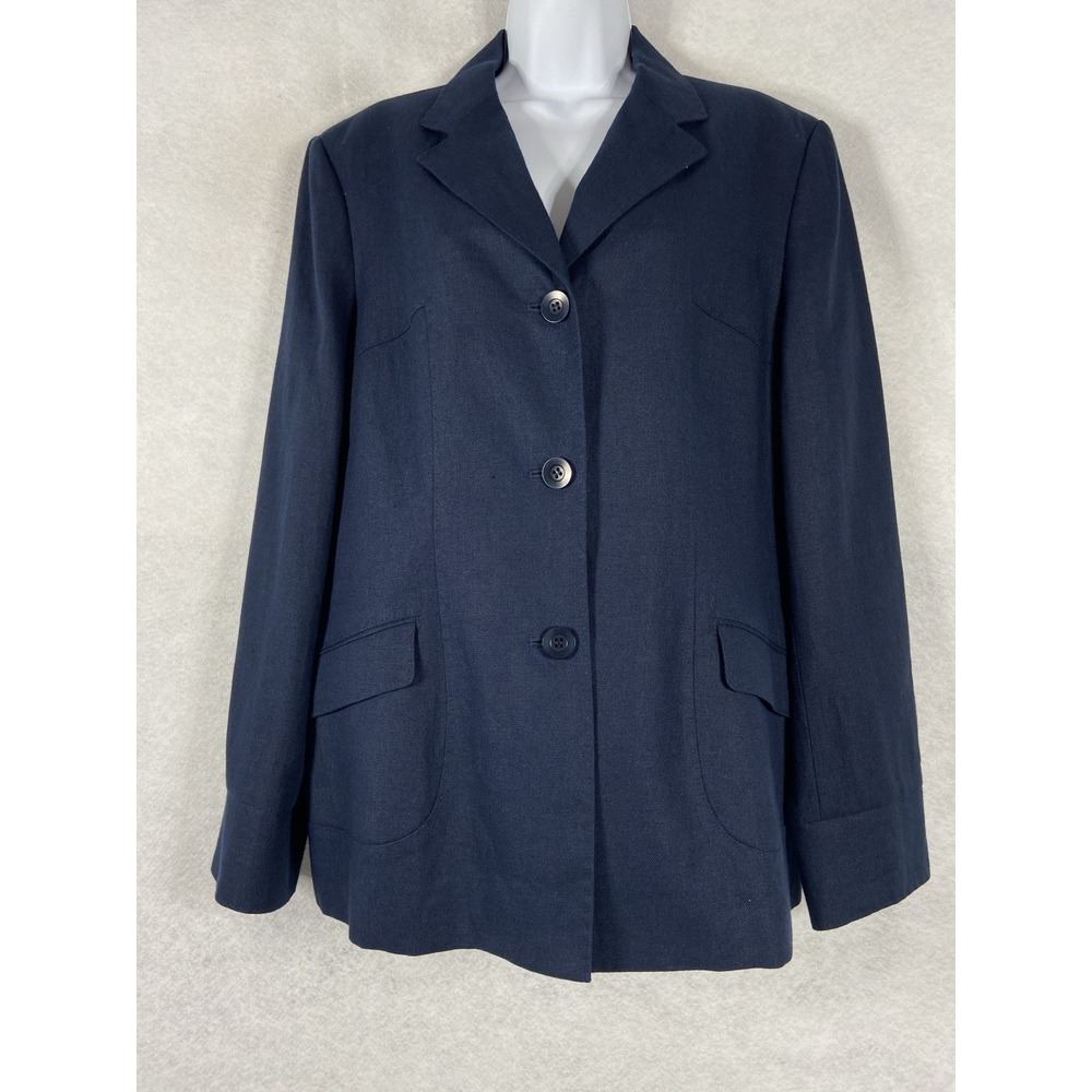 Talbots Jacket Women's‎ 16 Navy Blazer Long Sleeves Irish Linen NWOT
